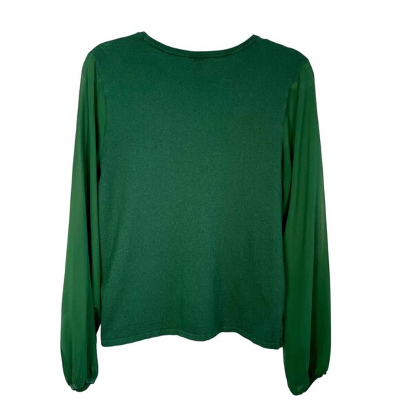 Loft Cotton Blend Sheer Sleeve Sweater Pine Green Sz Large Lightweight Fairycore - Picture 3 of 15